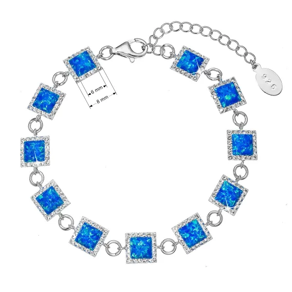 Strieborný náramok s modrým syntetickým opálom štvorec a biele kryštály Preciosa 33047.1 blue