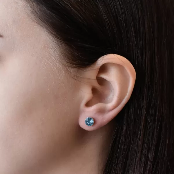Strieborné náušnice pecka so Swarovski kryštálmi modré okrúhle 31113.3 aqua