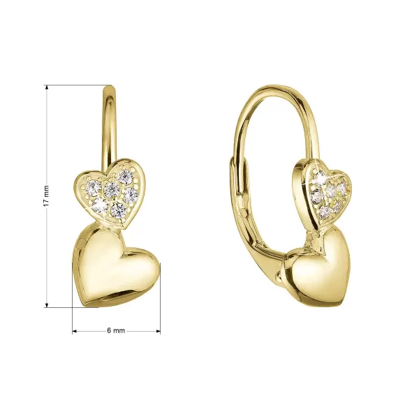 Pozlátené strieborné náušnice dve srdcia so zirkónmi 11515.1 crystal
