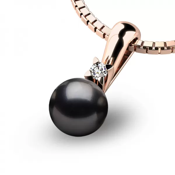 Dámsky prívesok prírodný diamant 0,025 ct perla 10891-CV-DIA-Čierna