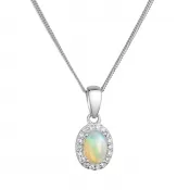 Strieborný náhrdelník luxusný s pravým opálom biely 12085.3 opál