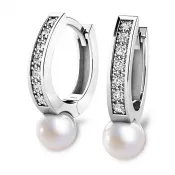 Náušnice bílé zlato 585/1000, přírodní diamanty 0.210ct, přírodní perly 109012-B-DIA-FW