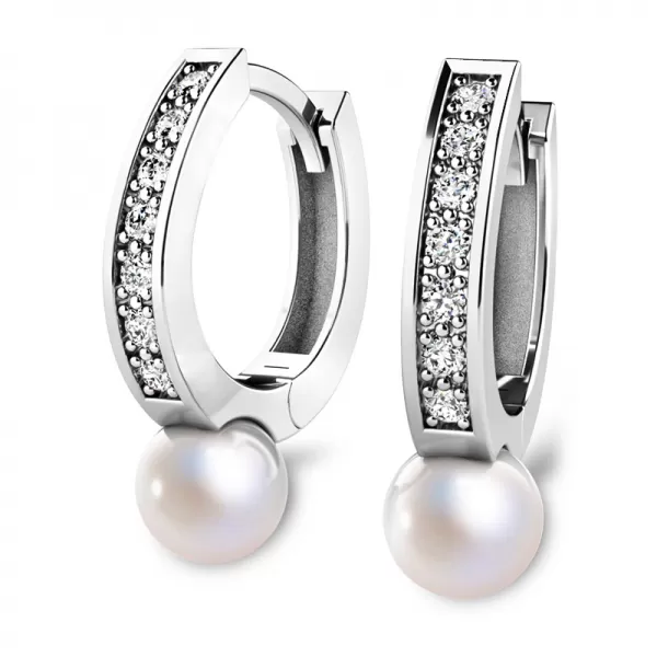 Náušnice bílé zlato 585/1000, přírodní diamanty 0.210ct, přírodní perly 109012-B-DIA-FW