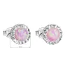 Strieborné náušnice kôstky so syntetickým opálom a Preciosa kryštály ružové okrúhle 31217.1 lt.rose