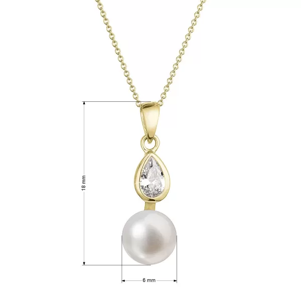 Zlatý 14 karátový náhrdelník žlté zlato s bielou riečnou perlou a zirkónmi 92PZ00048