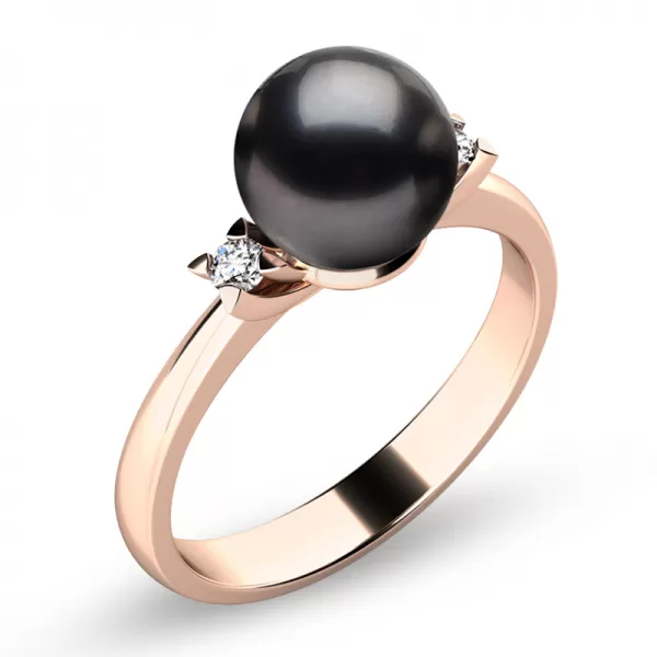 Dámsky prsteň prírodný diamant 0,050 ct perla 10888-CV-Čierna