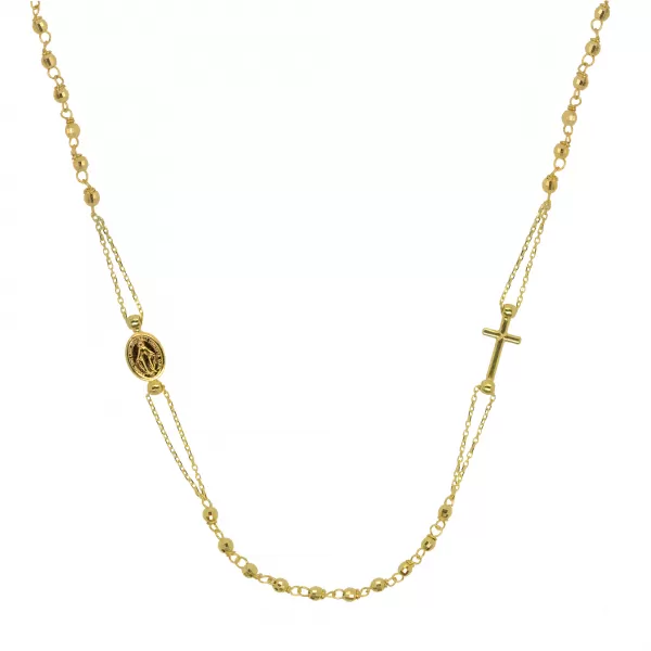 Zlatý 14 karátový náhrdelník ruženec s krížom a medailónikom s Pannou Máriou RŽ15 zlatý