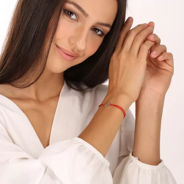 Textilný náramok červený so strieborným štvorlístkom 13054.3 red