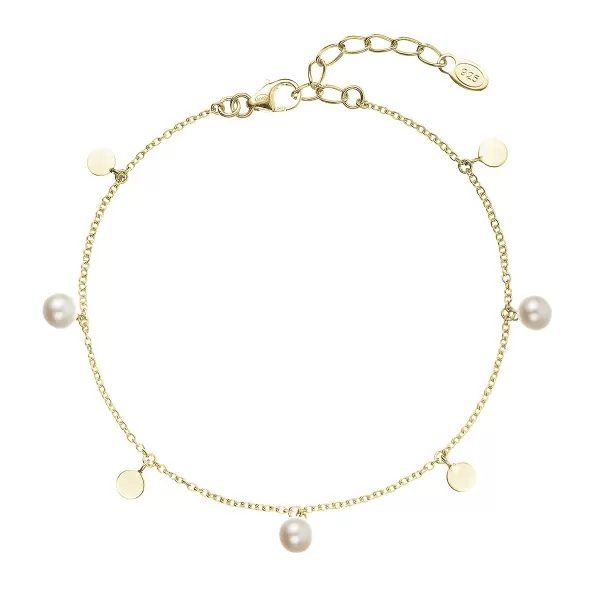 Pozlátený strieborný náramok tri perličky striedavo so striebornou placičkou 23027.1