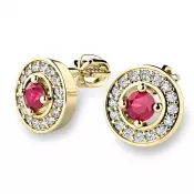 Náušnice žlté zlato 585/1000, prírodné diamanty a rubíny, 10921-ZL-RUB