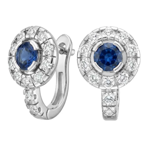 Náušnice bílé zlato 585/1000, přírodní diamanty a safíry, 109015-B-SAF