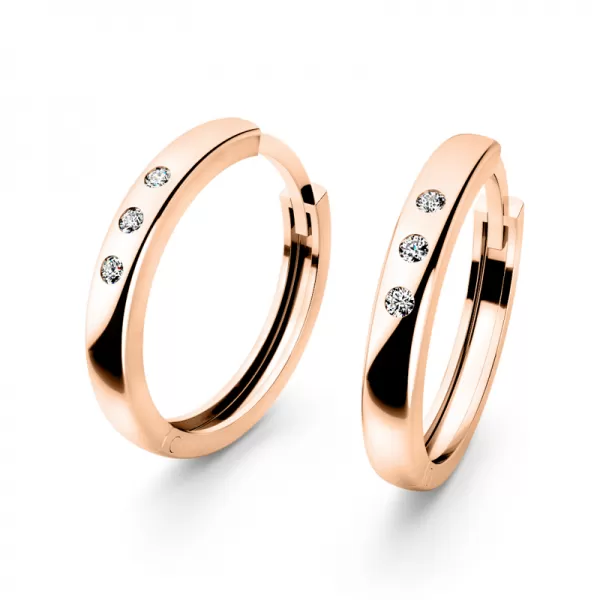 Dámske náušnice ružové zlato 585/1000 prírodný diamant 0,026 ct G/SI kruhy 10970-CV-DIA