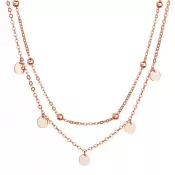 Pozlátený ROSE náhrdelník dvojradový malé placky a guličky 62007