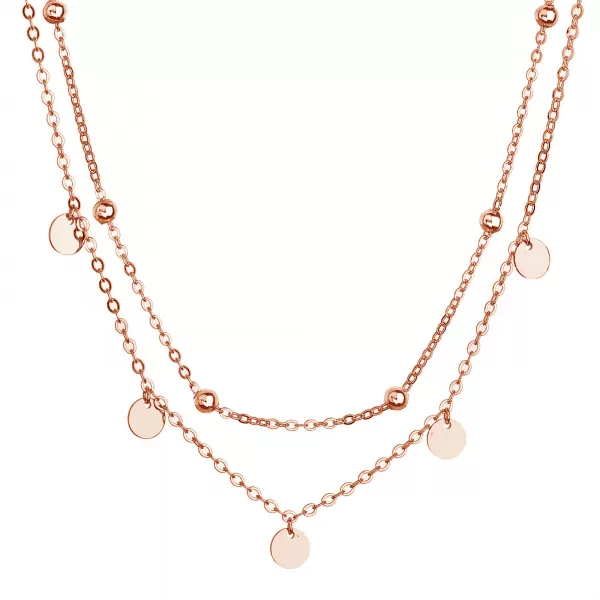 Pozlátený ROSE náhrdelník dvojradový malé placky a guličky 62007