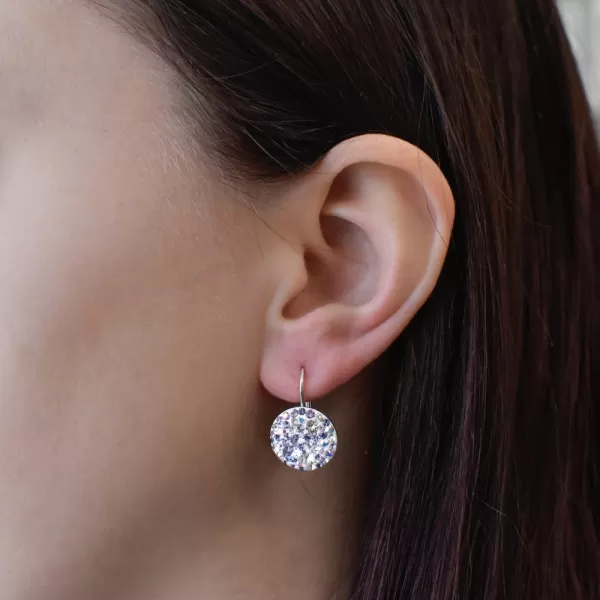 Strieborné náušnice visiace s kryštálmi Swarovski fialové okrúhle 31176.3 violet