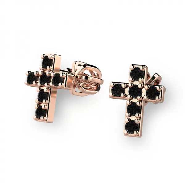 Zlaté náušnice - krížiky s čiernymi diamantmi 140026-CV-DIA-Black