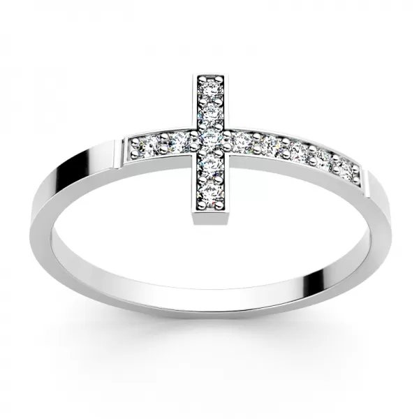 Dámsky prsteň biele zlato 585/1000 prírodný diamant G/SI krížik 140032-B-DIA