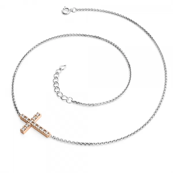Náhrdelník s krížom a diamantmi 140018-NH01-BCV-DIA