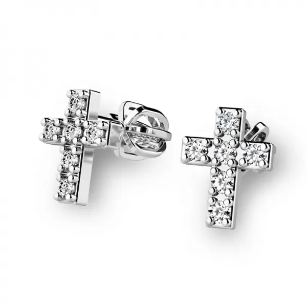 Zlaté náušnice - krížiky s briliantmi 140026-B-DIA
