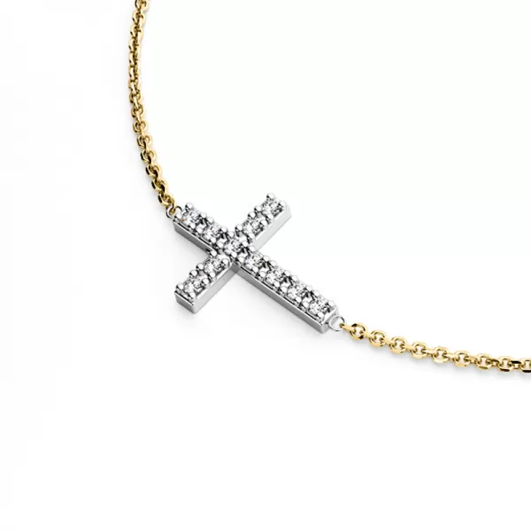 Náhrdelník s krížom a diamantmi 140018-NH01-ZLB-DIA