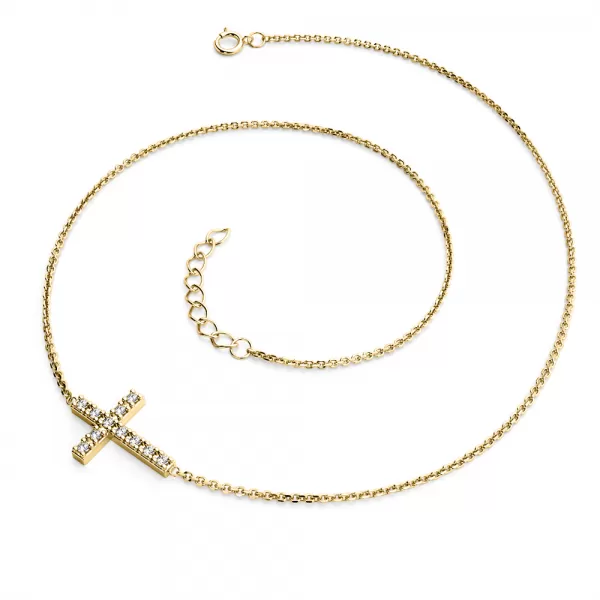 Zlatý náhrdelník s krížom a diamantmi 140018-NH01-ZL-DIA