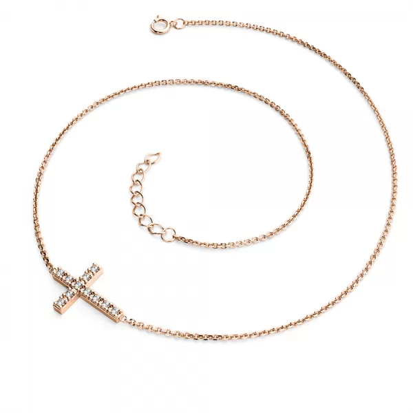 Náhrdelník s krížom a diamantmi 140018-NH01-CV-DIA
