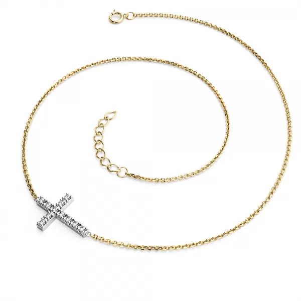 Náhrdelník s krížom a diamantmi 140018-NH01-ZLB-DIA