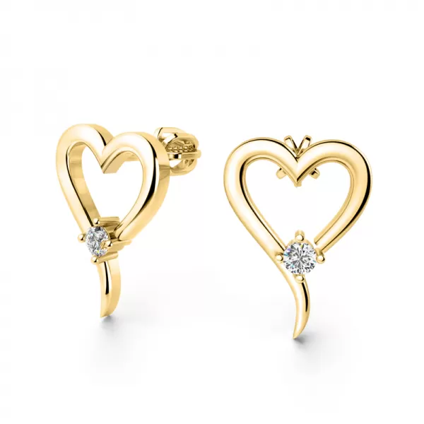 Srdiečko so zlatými náušnicami s brilliabmi 140003-Zl-dia