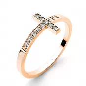 Dámsky prsteň z ružového zlata 585/1000 prírodný diamant G/SI krížik 140032-CV-DIA