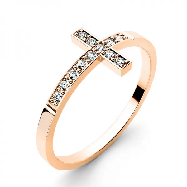 Dámsky prsteň z ružového zlata 585/1000 prírodný diamant G/SI krížik 140032-CV-DIA