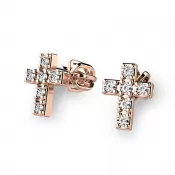 Zlaté náušnice - krížiky s briliantmi 140026-CV-DIA
