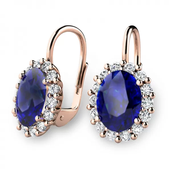 Luxusné náušnice so zafírmi a diamantmi 140029-CV-DIA-SAF