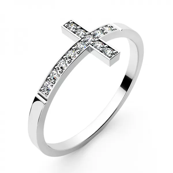 Dámsky prsteň biele zlato 585/1000 prírodný diamant G/SI krížik 140032-B-DIA
