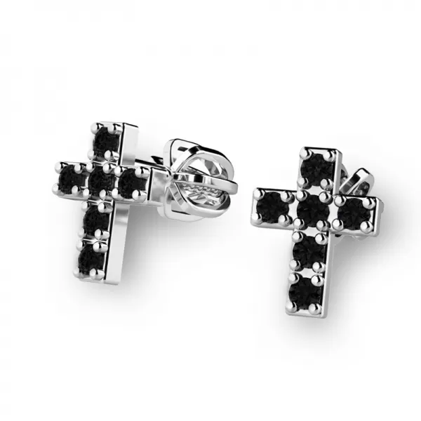 Zlaté náušnice - krížiky s čiernymi diamantmi 140026-B-DIA-Black