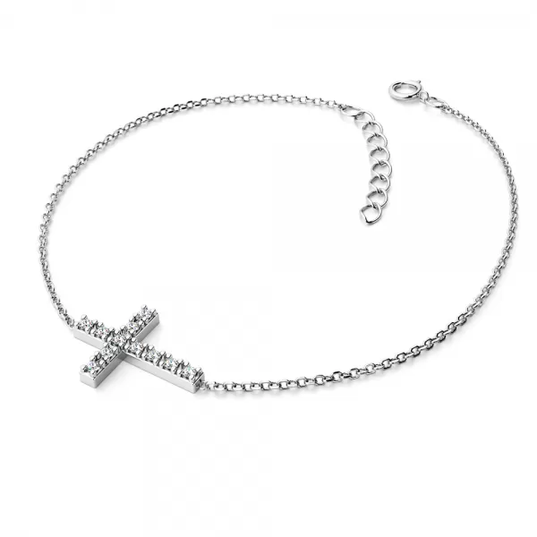 Zlatý náramok kríž s diamantmi 140018-NR01-B-DIA