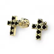 Zlaté náušnice - krížiky s čiernymi diamantmi 140026-ZL-DIA-Black