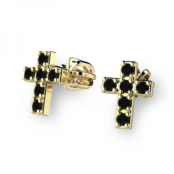 Zlaté náušnice - krížiky s čiernymi diamantmi 140026-ZL-DIA-Black