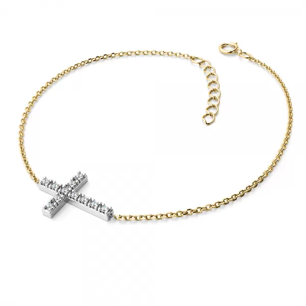 Zlatý náramok kríž s diamantmi 140018-NR01-ZLB-DIA