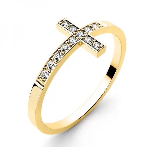 Dámsky prsteň žlté zlato 585/1000 prírodný diamant G/SI krížik 140032-ZL-DIA