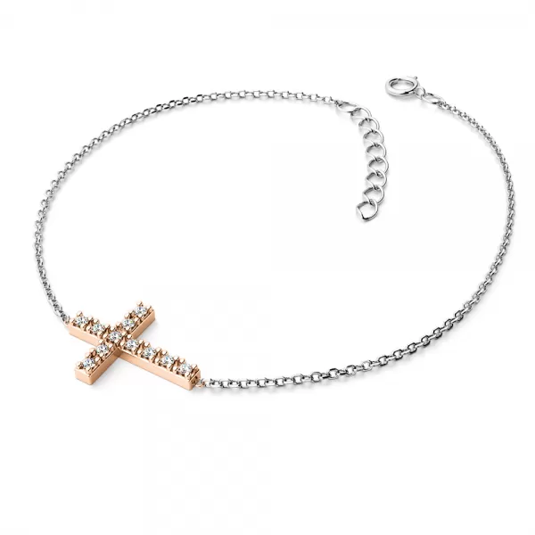 Zlatý náramok kríž s diamantmi 140018-NR01-BCV-DIA
