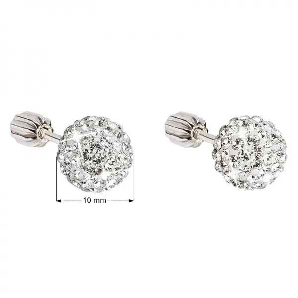 Strieborné náušnice kôstky s kryštálmi Swarovski biele okrúhle 31111.1
