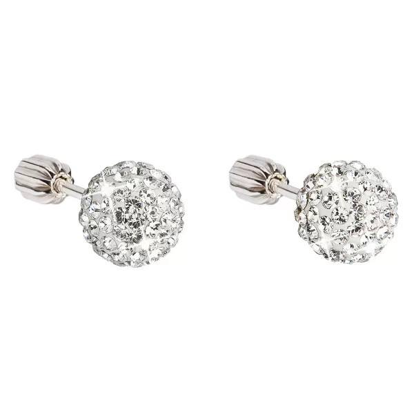 Strieborné náušnice kôstky s kryštálmi Swarovski biele okrúhle 31111.1