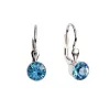 Strieborné náušnice visiace s kryštálmi modrej okrúhle 31112.3