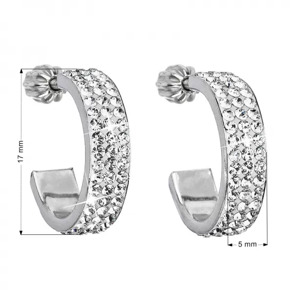 Strieborné náušnice kruhy s kryštálmi Swarovski biely polkruh 31119.1