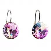 Strieborné náušnice visiace s kryštálmi Swarovski fialové okrúhle 31106.5