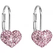 Strieborné náušnice visiace s kryštálmi Swarovski ružové srdce 31125.3