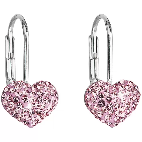 Strieborné náušnice visiace s kryštálmi Swarovski ružové srdce 31125.3