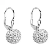 Strieborné náušnice visiace s kryštálmi Swarovski biele guličky 31110.1