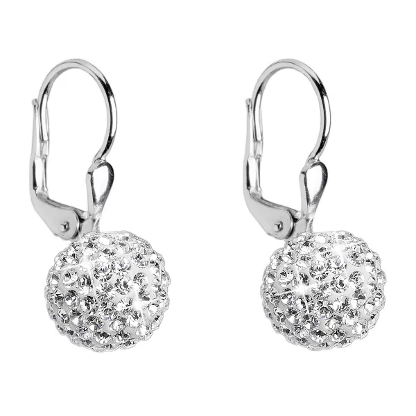 Strieborné náušnice visiace s kryštálmi Swarovski biele guličky 31110.1