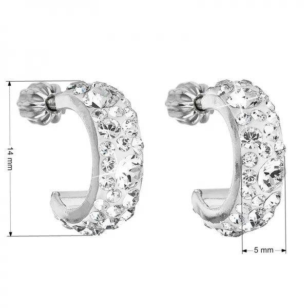 Strieborné náušnice kruhy s kryštálmi Swarovski biele polkruh 31118.1 kryštál